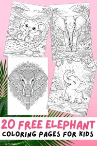 Free Printable Elephant Coloring Pages for Kids, Animal Activities, Elephant Colouring Sheets, Jungle, Safari, Africa, Trunk, Elephants playing and bathing, mandala, realistic, cute and easy cartoons