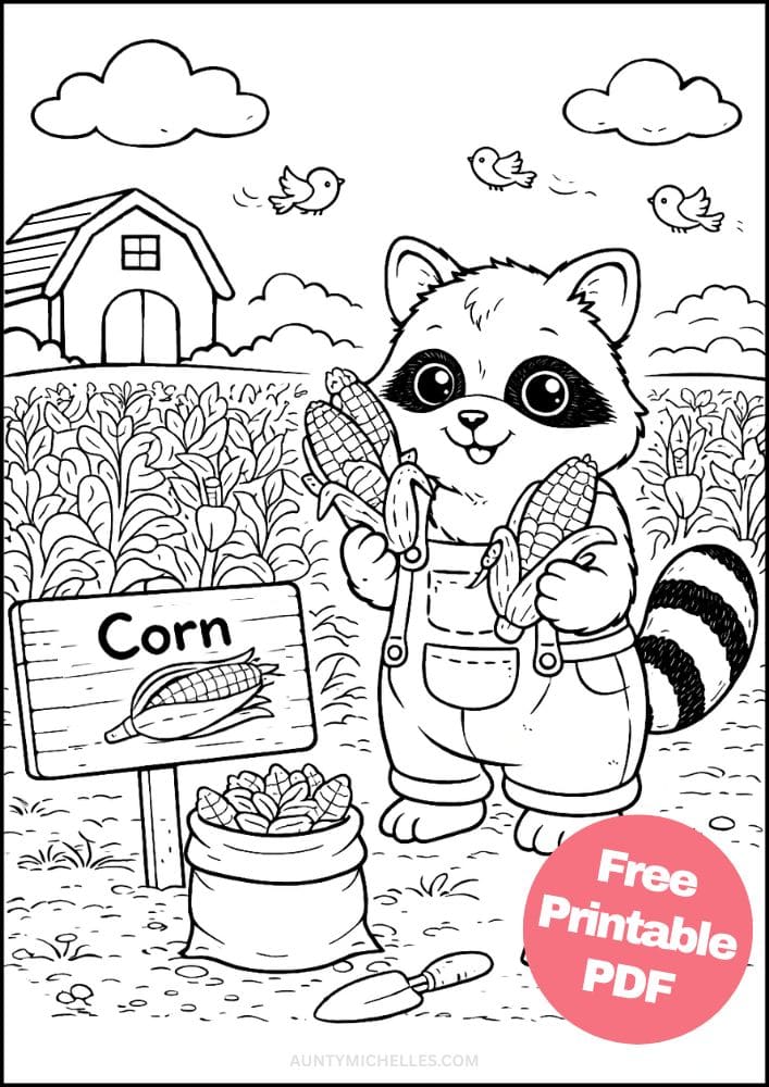 Free Printable Farm Coloring Pages for Kids Farming Food Activities Colouring Sheets 12 raccoon corn farmer