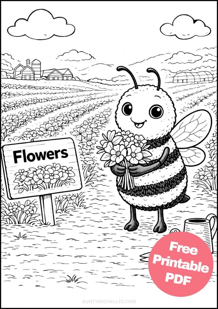 Free Printable Farm Coloring Pages for Kids Farming Food Activities Colouring Sheets 2 bee flower farmer