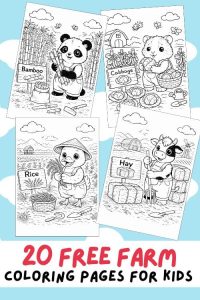 Free Printable Farm Coloring Pages for Kids, Farming Food Activities, Farmer Colouring Sheets, Animals, Farm land, crops, growing food, gardening, permaculture, homestead, vegetable, grains, fruits