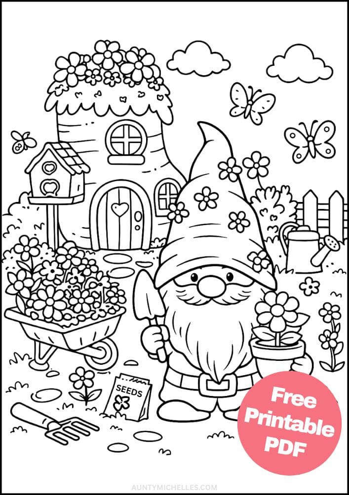 Free Printable Gnome Coloring Pages for Kids Activities Colouring Sheets 1 garden house