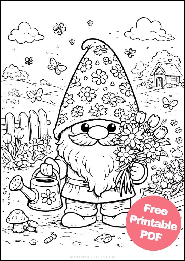 Free Printable Gnome Coloring Pages for Kids Activities Colouring Sheets 14 flower cottage spring