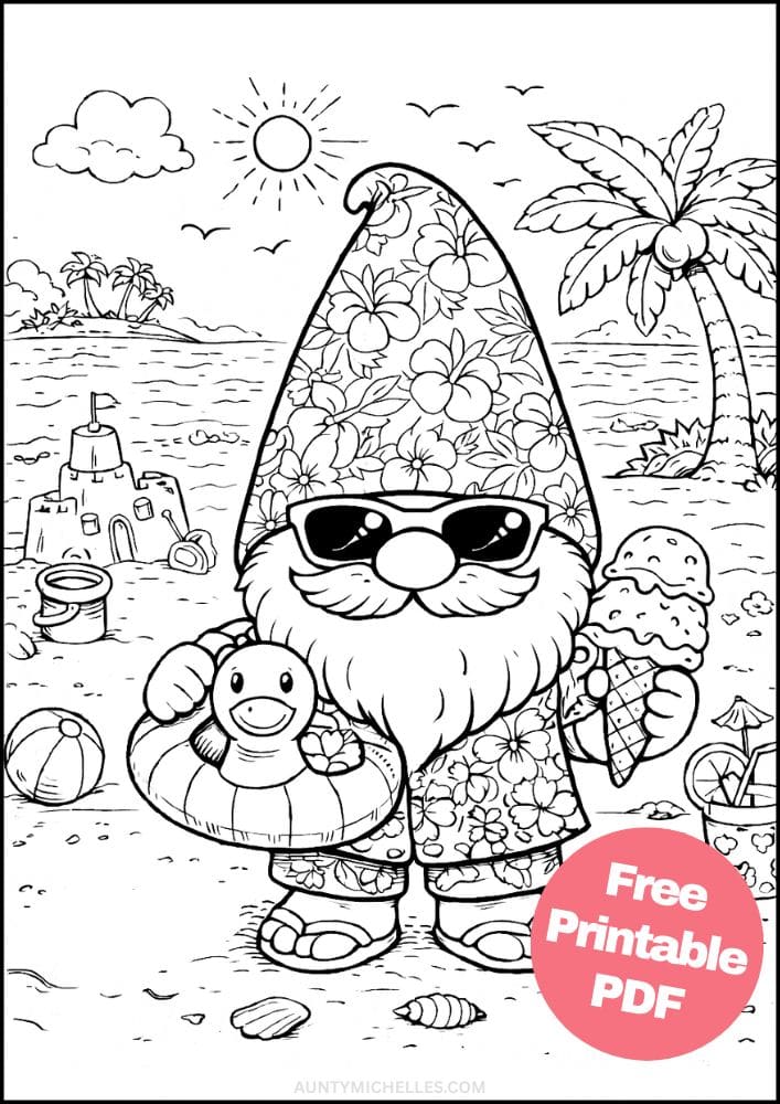 Free Printable Gnome Coloring Pages for Kids Activities Colouring Sheets 15 sumer beach island