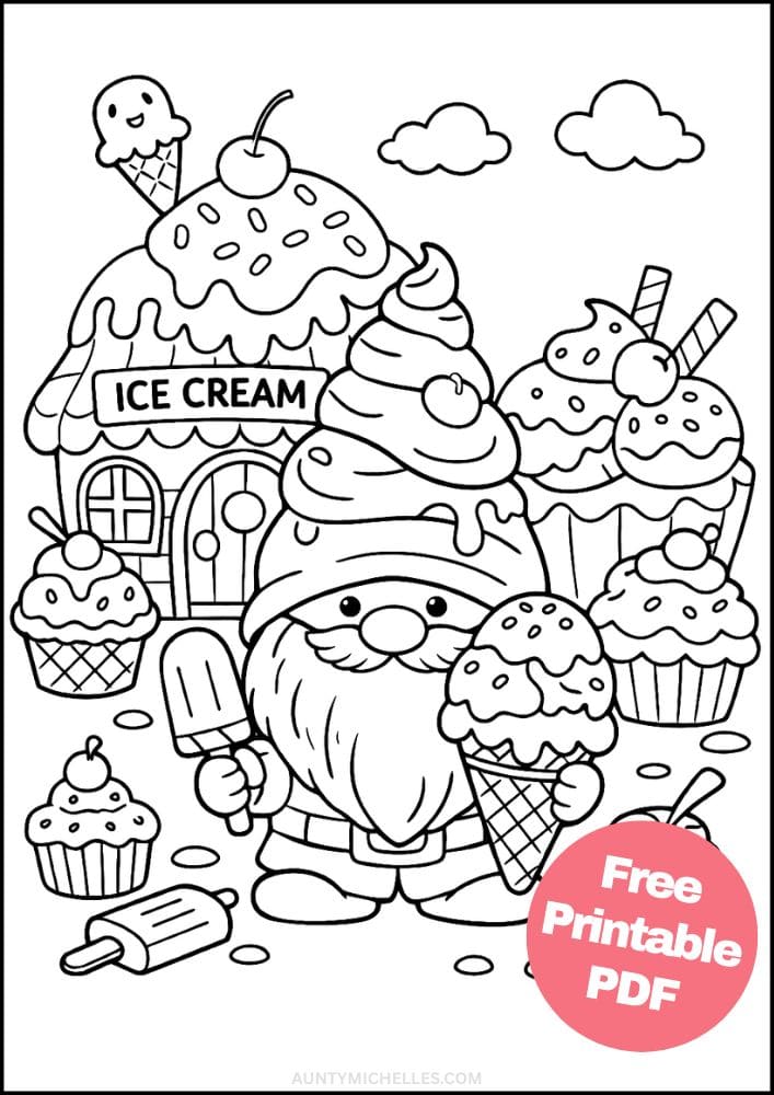 Free Printable Gnome Coloring Pages for Kids Activities Colouring Sheets 2 ice cream dessert