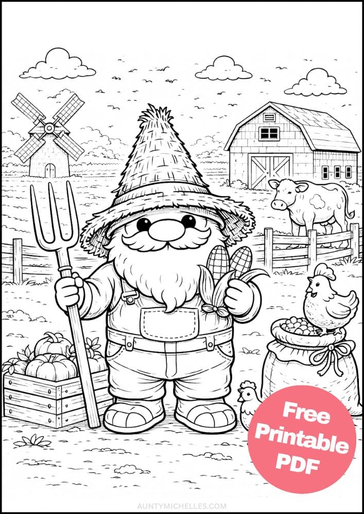 Free Printable Gnome Coloring Pages for Kids Activities Colouring Sheets 20 farmer farm