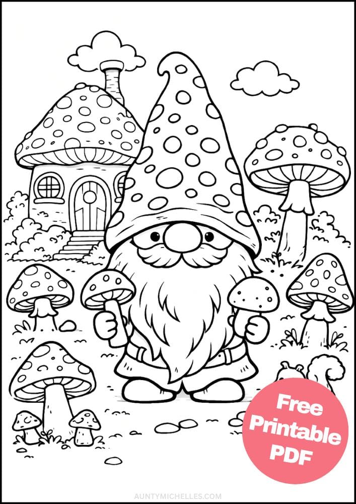 Free Printable Gnome Coloring Pages for Kids Activities Colouring Sheets 3 mushroom