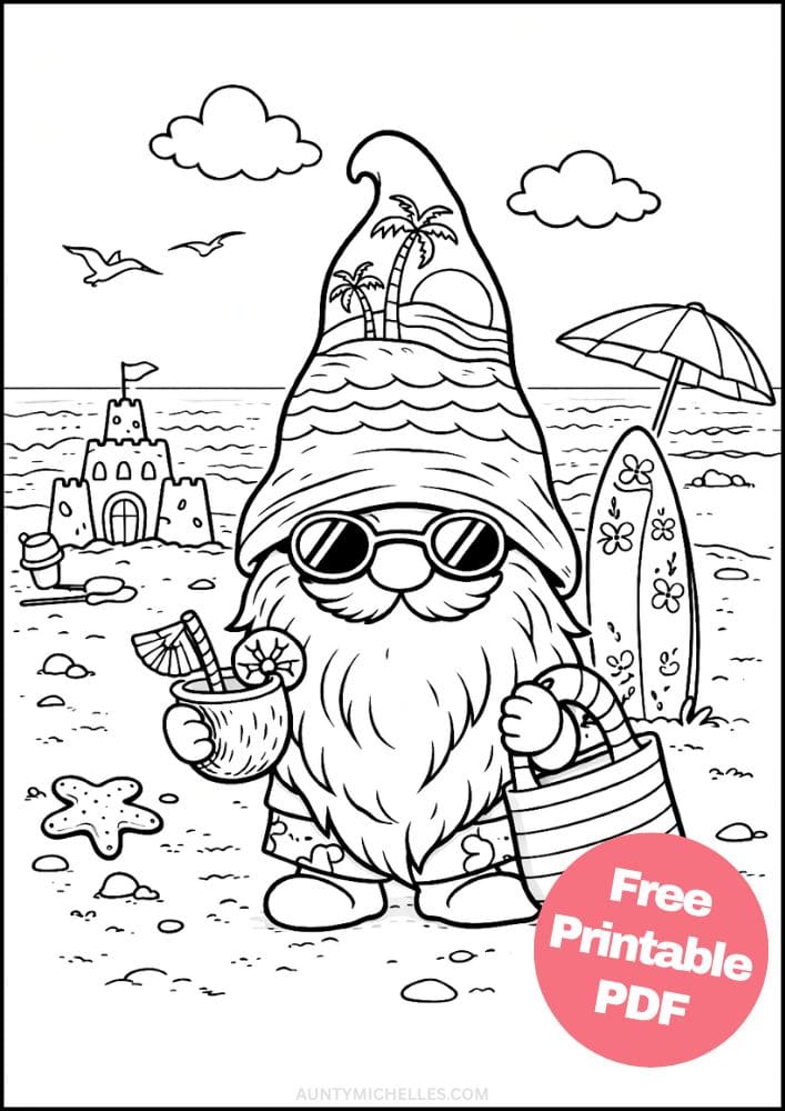 Free Printable Gnome Coloring Pages for Kids Activities Colouring Sheets 4 beach ocean