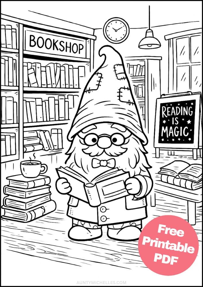 Free Printable Gnome Coloring Pages for Kids Activities Colouring Sheets 5 library books