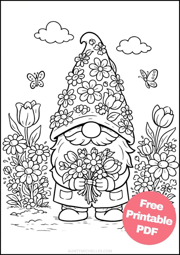 Free Printable Gnome Coloring Pages for Kids Activities Colouring Sheets 6 flower garden