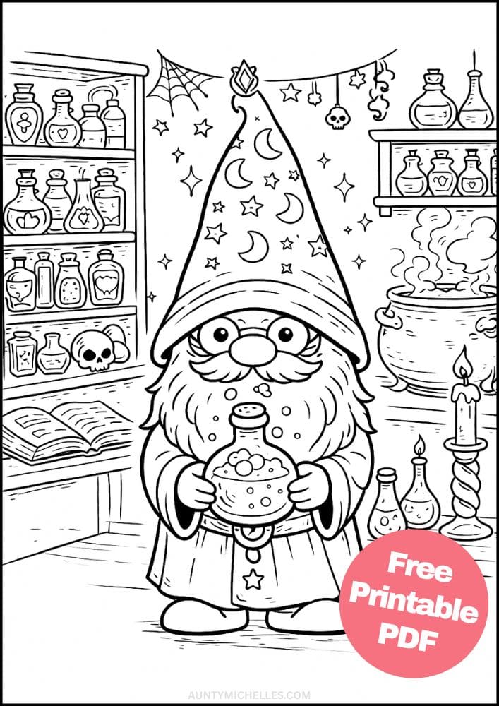 Free Printable Gnome Coloring Pages for Kids Activities Colouring Sheets 8 magicial magic wizard
