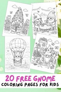 Free Printable Gnome Coloring Pages for Kids, Gnome Activities, Gnome Colouring Sheets, Garden Gnome, Ice Cream, Mushroom, Beach, Winter, Flowers, Bakery, Farmer