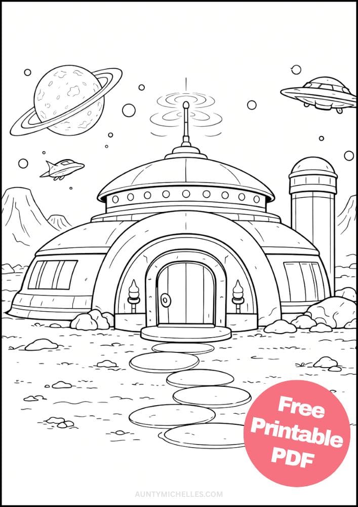 Free Printable House Coloring Pages for Kids Home Activities Colouring Sheets 13 Futuristic outer space