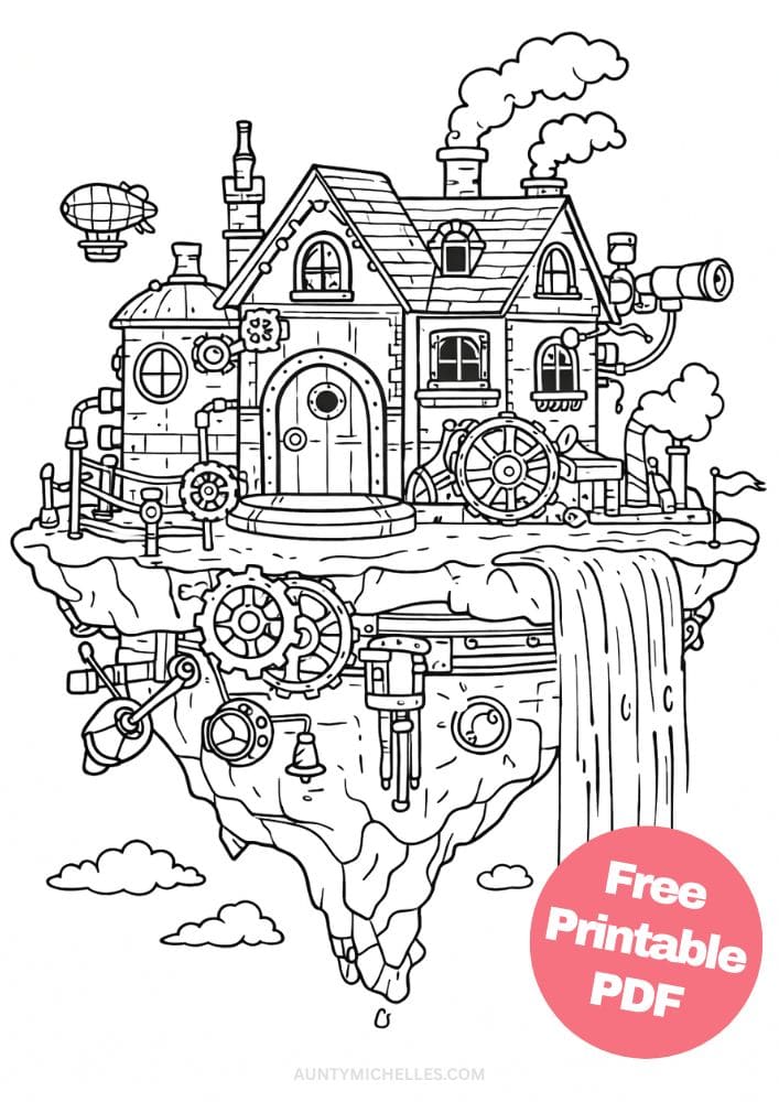 Free Printable House Coloring Pages for Kids Home Activities Colouring Sheets 17 Steampunk Gears