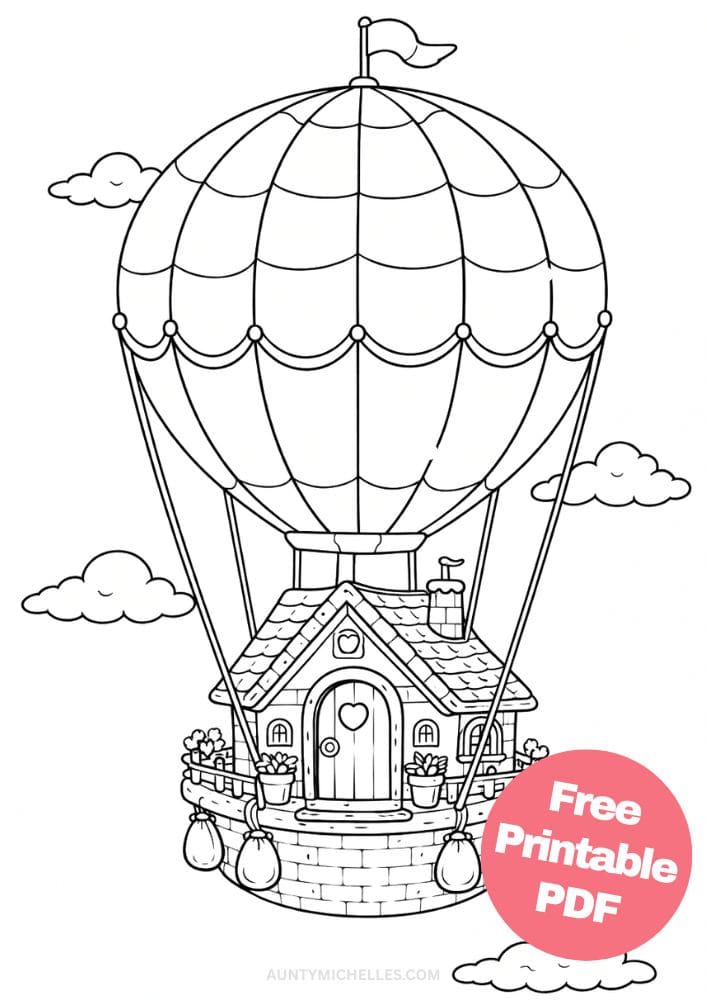 Free Printable House Coloring Pages for Kids Home Activities Colouring Sheets 20 Hot air balloon