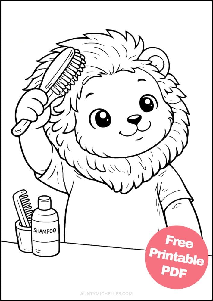Free Printable Hygiene Coloring Pages for Kids Activities Colouring Sheets 1 brushing hair lion