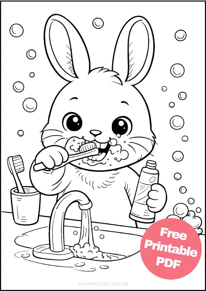 Free Printable Hygiene Coloring Pages for Kids Activities Colouring Sheets 2 brushing teeth rabbit bunny