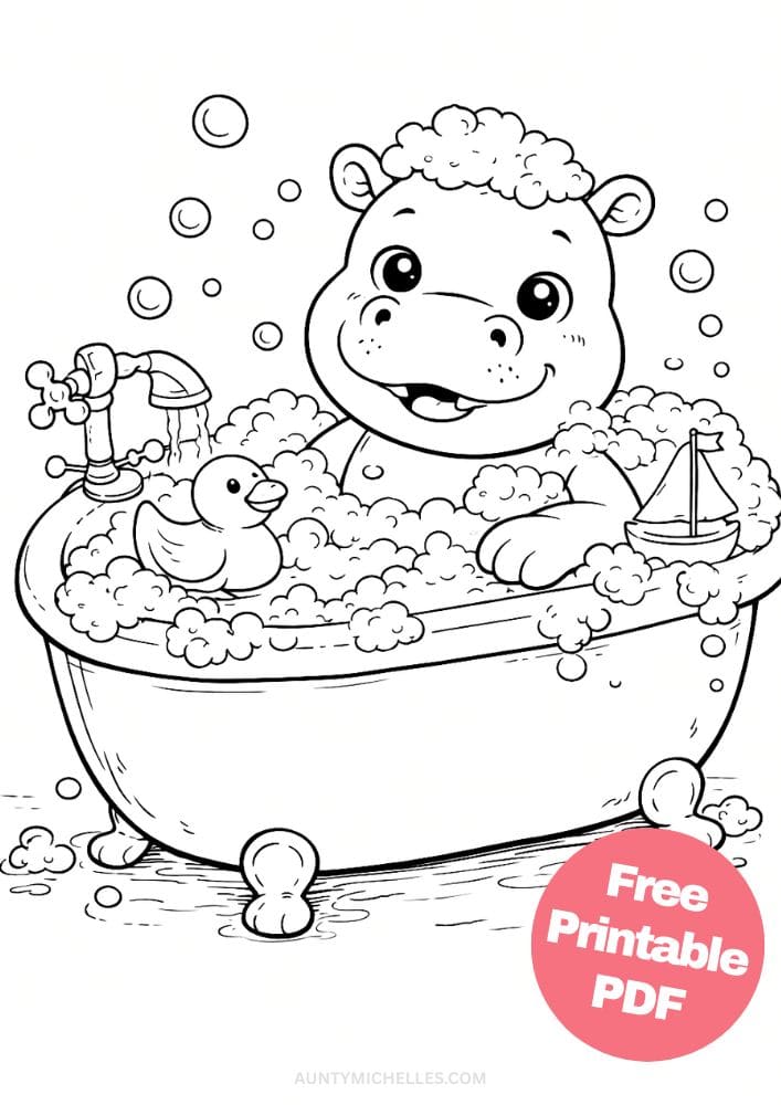 Free Printable Hygiene Coloring Pages for Kids Activities Colouring Sheets 3 bubble bath hippo