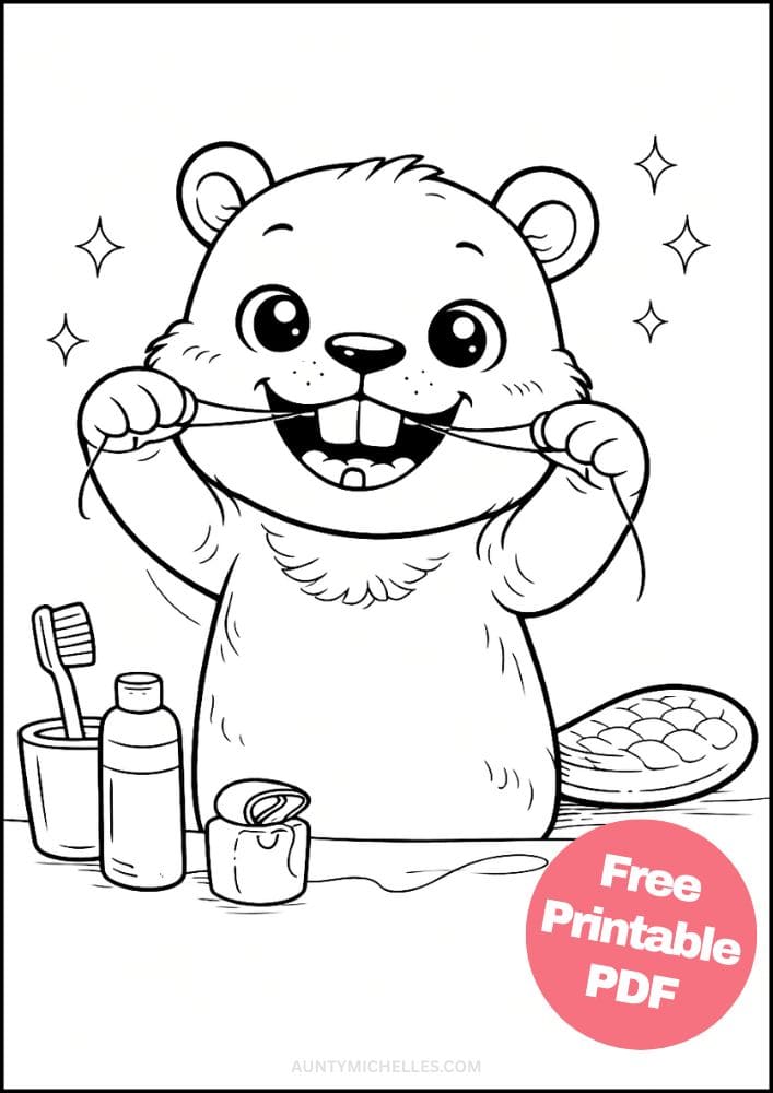 Free Printable Hygiene Coloring Pages for Kids Activities Colouring Sheets 4 flossing beaver