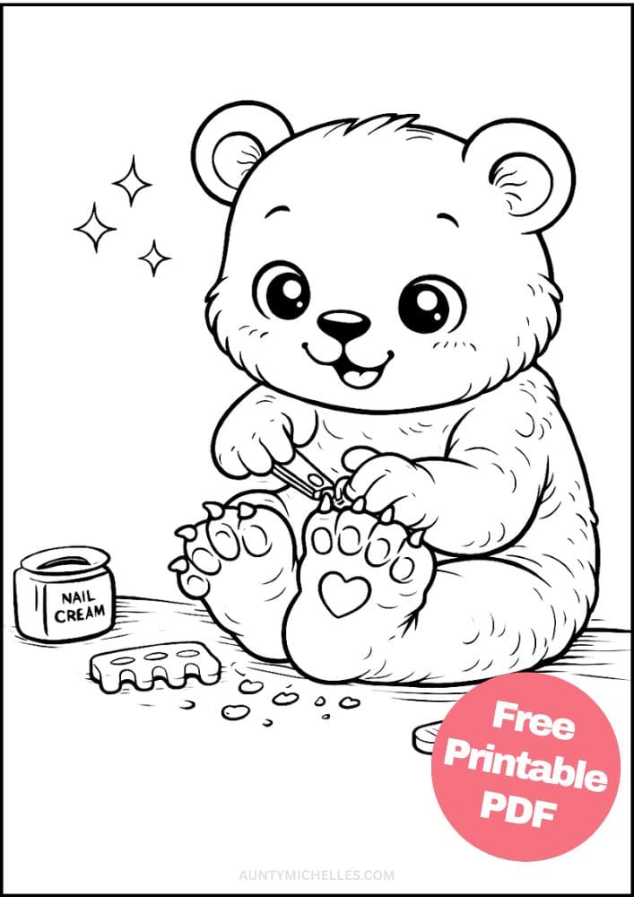 Free Printable Hygiene Coloring Pages for Kids Activities Colouring Sheets 5 nail clipping bear