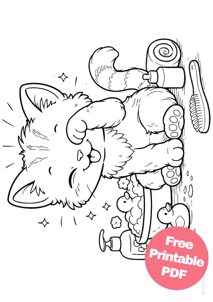 Free Printable Hygiene Coloring Pages for Kids Activities Colouring Sheets 7 washing face cat