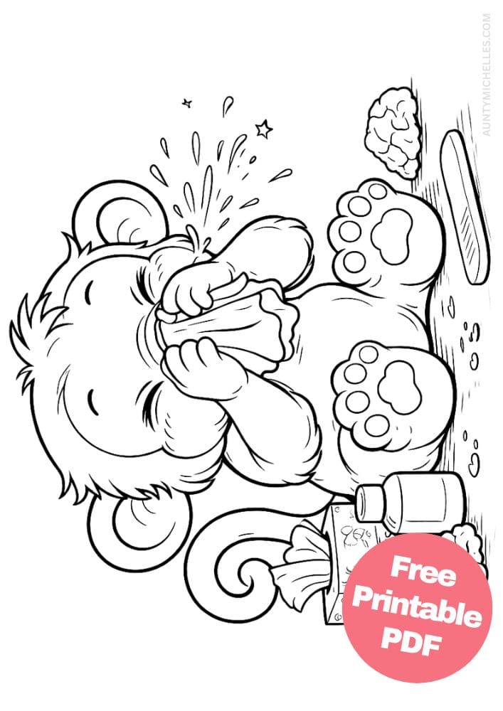 Free Printable Hygiene Coloring Pages for Kids Activities Colouring Sheets 8 blowing nose monkey