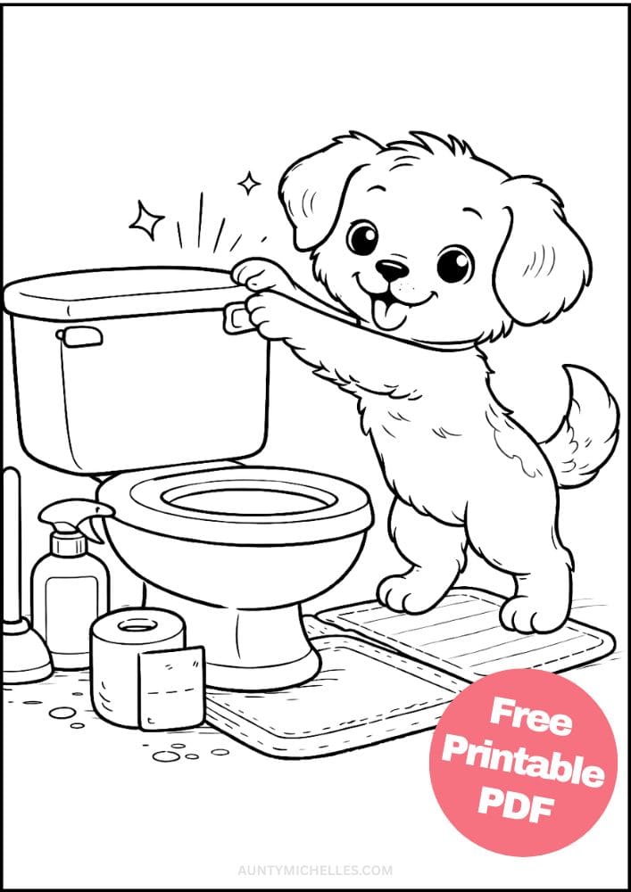 Free Printable Hygiene Coloring Pages for Kids Activities Colouring Sheets 9 flushing toilet puppy dog