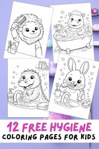Free Printable Hygiene Coloring Pages for Kids, Hygiene Activities, Hygiene Colouring Sheets, Brushing your hair, brushing your teeth, practicing good hygiene, flossing, clipping nails, bathing, taking a bath, washing your face, sneezing, coughing, flushing the toilet, clean clothes, germs