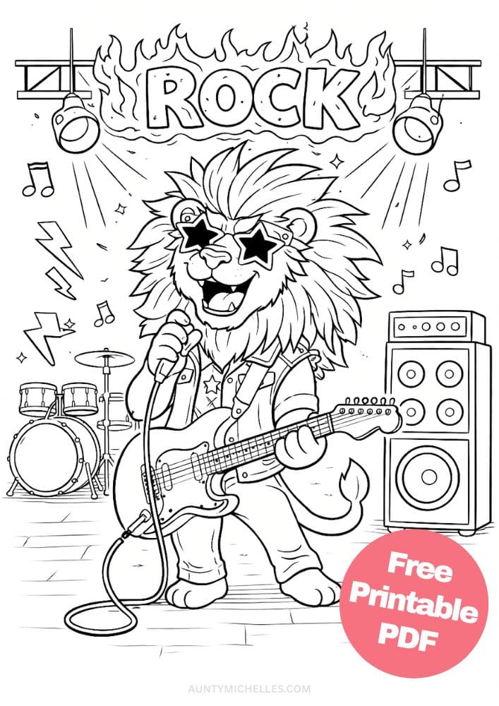 Free Printable Music Coloring Pages for Kids Musician Instrument Activities Colouring Sheets 1 Lion Rock and Roll