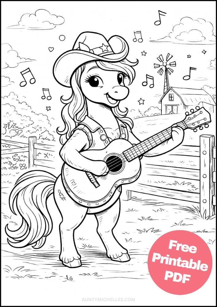Free Printable Music Coloring Pages for Kids Musician Instrument Activities Colouring Sheets 10 horse guitar country