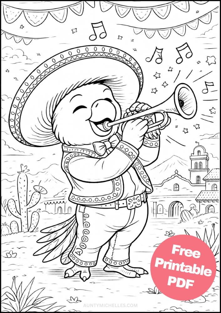 Free Printable Music Coloring Pages for Kids Musician Instrument Activities Colouring Sheets 11 parrot mexican mariachi