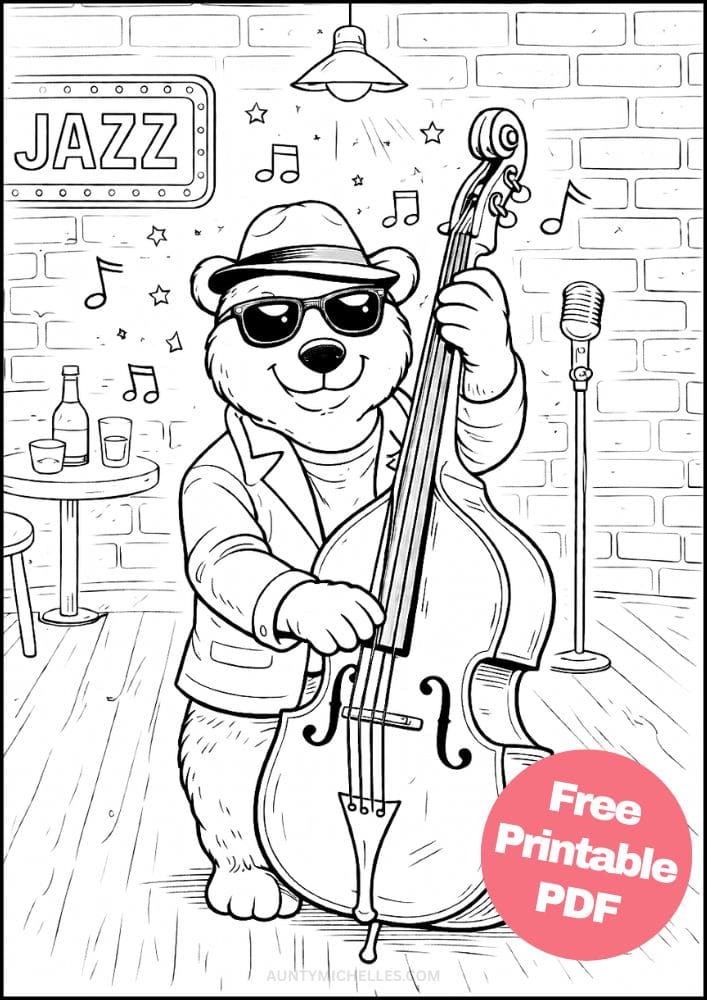 Free Printable Music Coloring Pages for Kids Musician Instrument Activities Colouring Sheets 14 bear bass jazz