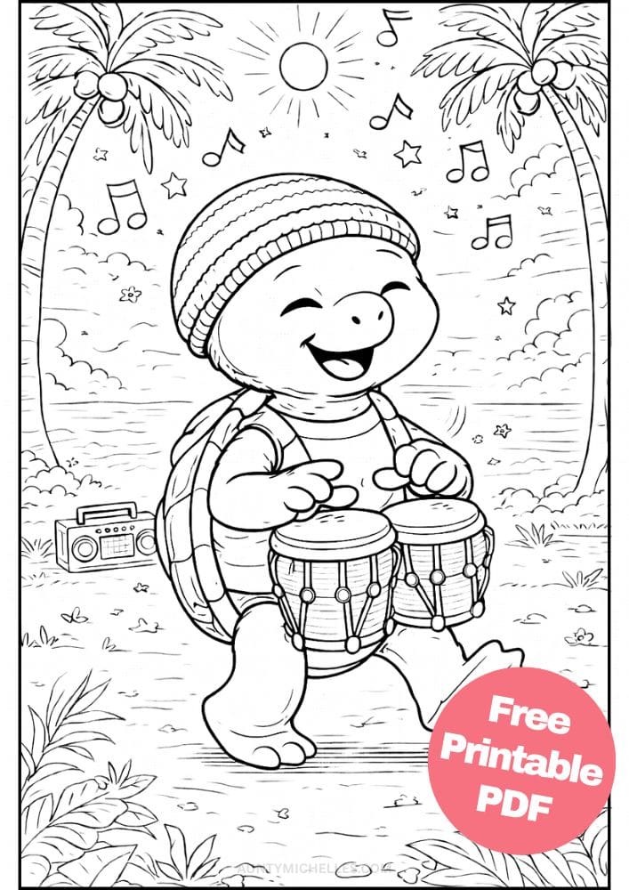 Free Printable Music Coloring Pages for Kids Musician Instrument Activities Colouring Sheets 19 turtle reggae island