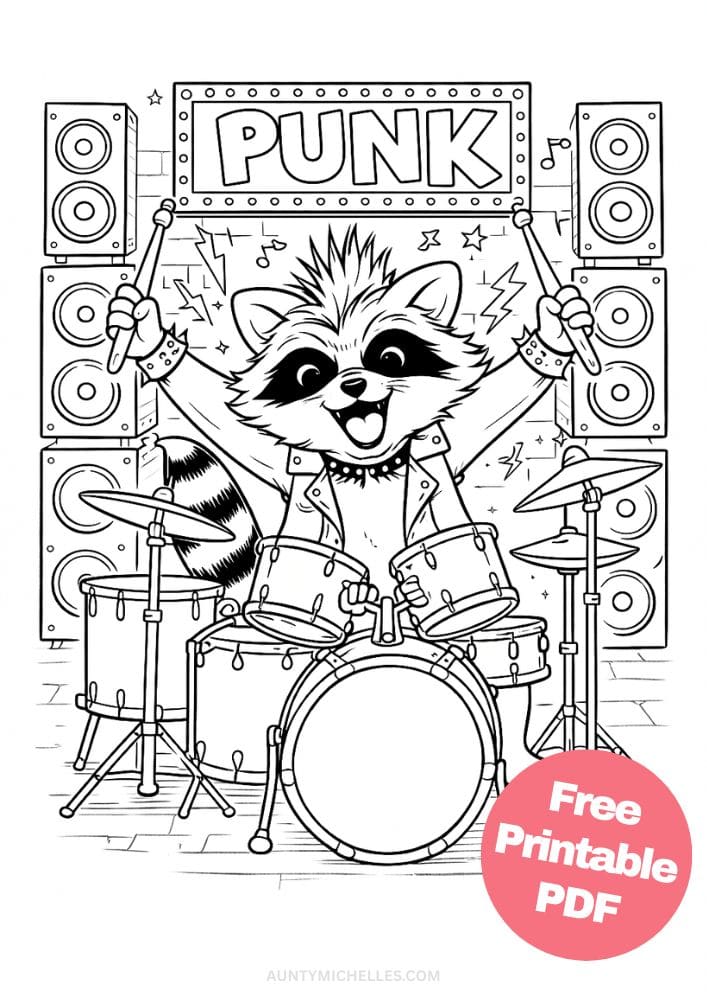 Free Printable Music Coloring Pages for Kids Musician Instrument Activities Colouring Sheets 2 Punk Rock Raccoon
