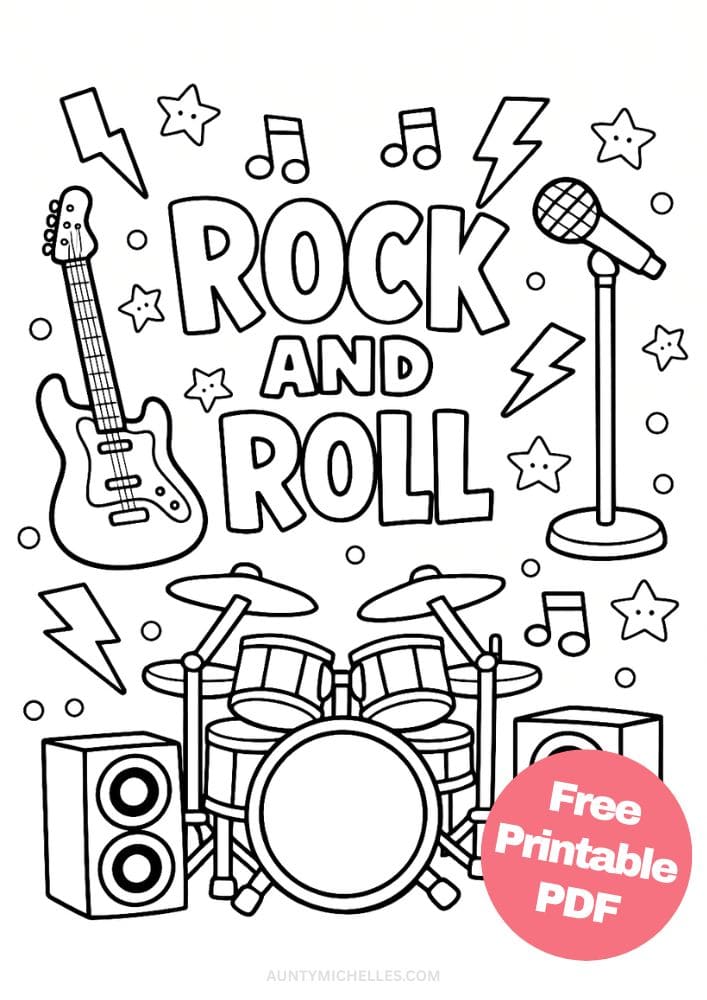 Free Printable Music Coloring Pages for Kids Musician Instrument Activities Colouring Sheets 21 rock and roll easy guitar drums mic