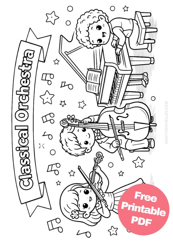 Free Printable Music Coloring Pages for Kids Musician Instrument Activities Colouring Sheets 25 classical orchestra kids