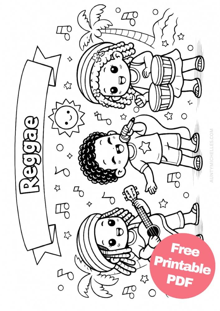 Free Printable Music Coloring Pages for Kids Musician Instrument Activities Colouring Sheets 26 raggae band kids