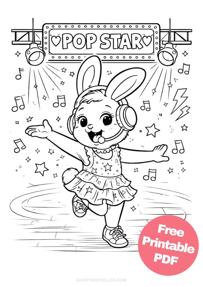 Free Printable Music Coloring Pages for Kids Musician Instrument Activities Colouring Sheets 3 Pop Star Rabbit Bunny