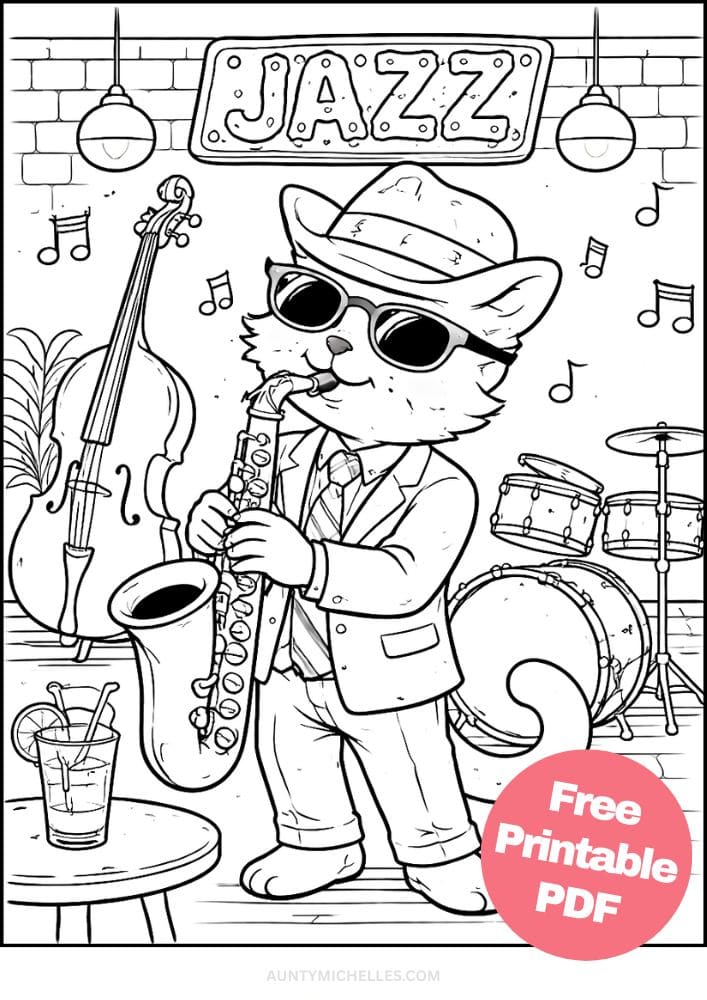 Free Printable Music Coloring Pages for Kids Musician Instrument Activities Colouring Sheets 4 Jazz Cool Cat