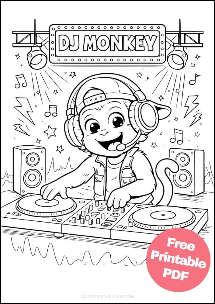 Free Printable Music Coloring Pages for Kids Musician Instrument Activities Colouring Sheets 5 EDM DJ Monkey