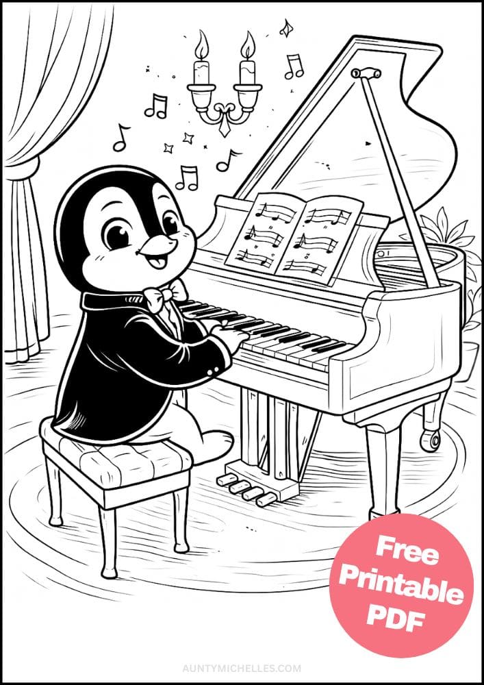 Free Printable Music Coloring Pages for Kids Musician Instrument Activities Colouring Sheets 6 Classical Piano Penguin