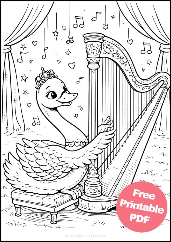 Free Printable Music Coloring Pages for Kids Musician Instrument Activities Colouring Sheets 8 Swan Harp