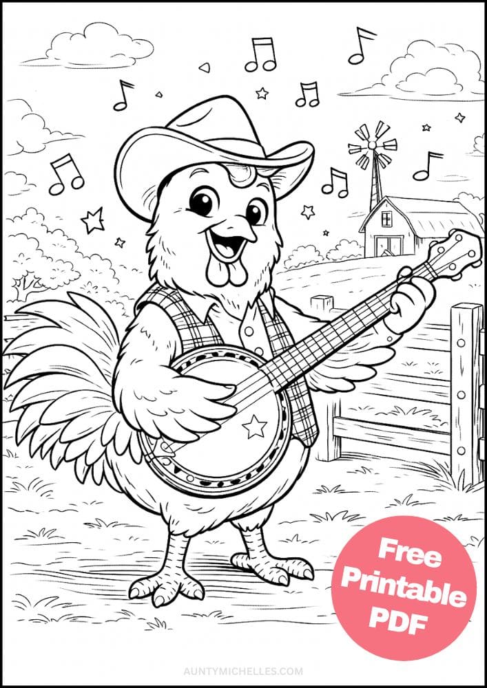 Free Printable Music Coloring Pages for Kids Musician Instrument Activities Colouring Sheets 9 Chicken banjo country
