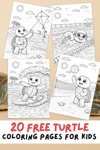 Free Printable Turtle Coloring Pages for Kids, Animal Activities, Colouring Sheets, Sea Turtle, Tortoise, Beach Activities, Ocean, Snorkeling, Swimming, Surfing, Beach Volleyball, Sand Castle, Kite, Pirate