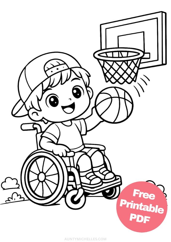 Free Printable Wheelchair Coloring Pages for Kids Inclusive Differently Abled Activities Colouring Sheets 1 basketball