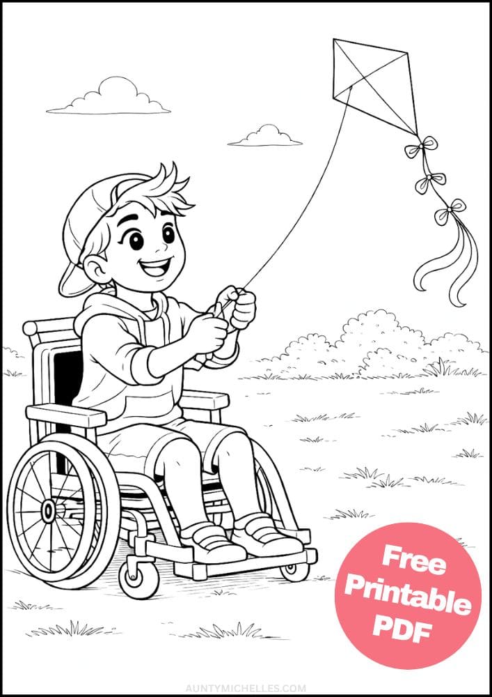 Free Printable Wheelchair Coloring Pages for Kids Inclusive Differently Abled Activities Colouring Sheets 14 flying a kite