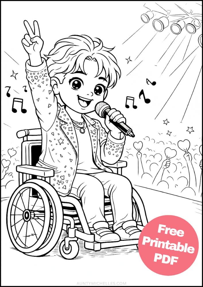 Free Printable Wheelchair Coloring Pages for Kids Inclusive Differently Abled Activities Colouring Sheets 16 rockstar popstar singer