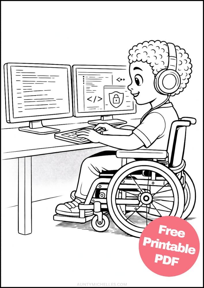 Free Printable Wheelchair Coloring Pages for Kids Inclusive Differently Abled Activities Colouring Sheets 17 tech programmer