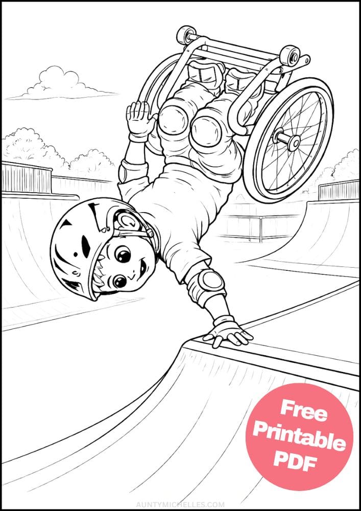 Free Printable Wheelchair Coloring Pages for Kids Inclusive Differently Abled Activities Colouring Sheets 19 skateboarder x games