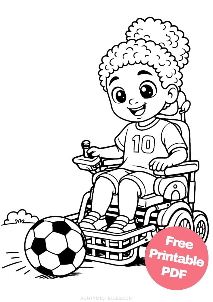 Free Printable Wheelchair Coloring Pages for Kids Inclusive Differently Abled Activities Colouring Sheets 2 soccer powerchair football