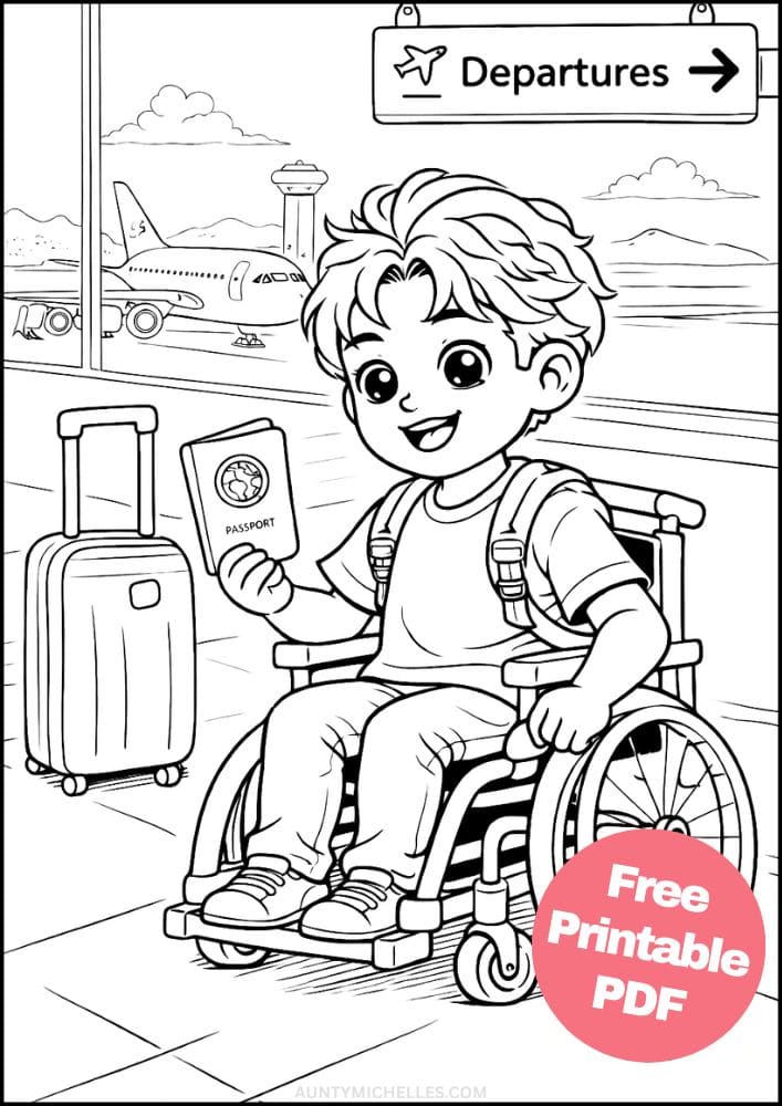 Free Printable Wheelchair Coloring Pages for Kids Inclusive Differently Abled Activities Colouring Sheets 20 traveler passport airport